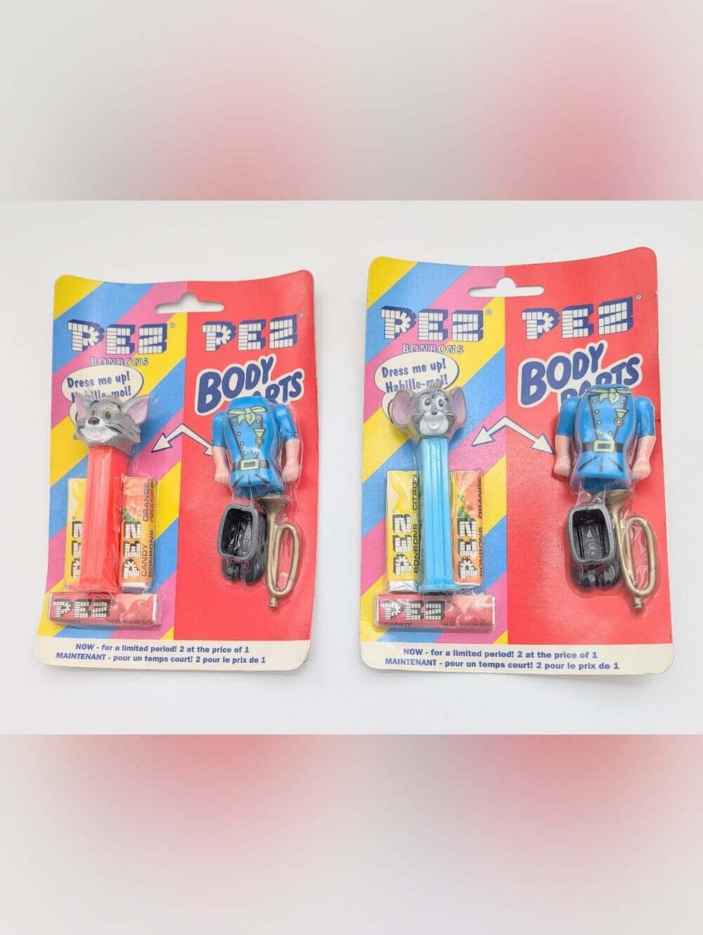 2 UNOPENED PACKAGES PEZ Tom & Jerry Candy Dispensers w/Body Parts
